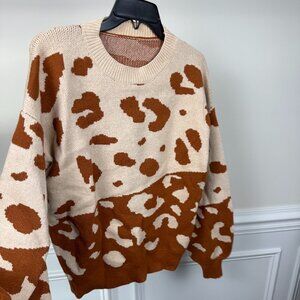 No Brand, Size M, Brown and beige animal print sweater, long-sleeve.